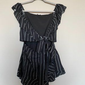 Black and White Stripe Ruffle Romper Skort Size S